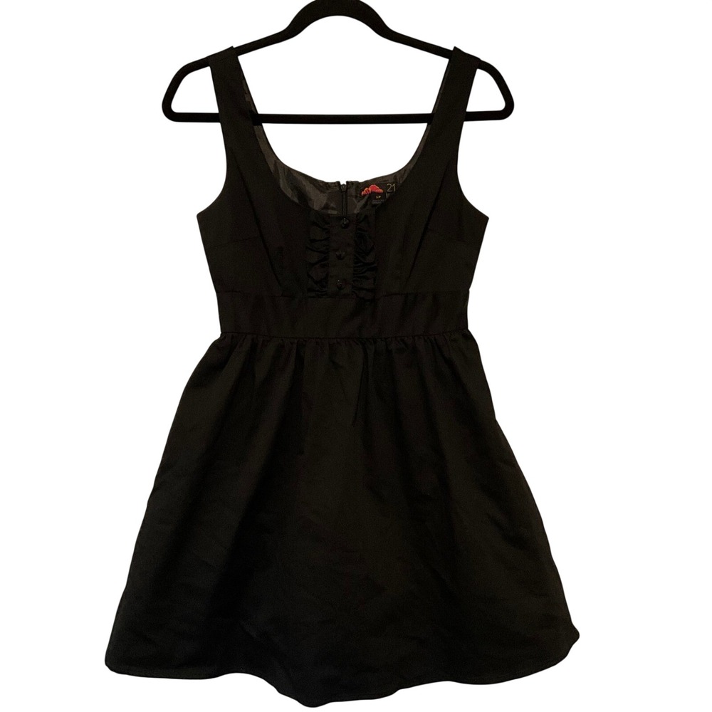 Forever 21 Women Black Ruffle Bib Fit Flare Mini Dress Tulle‎ Lining Size S/P